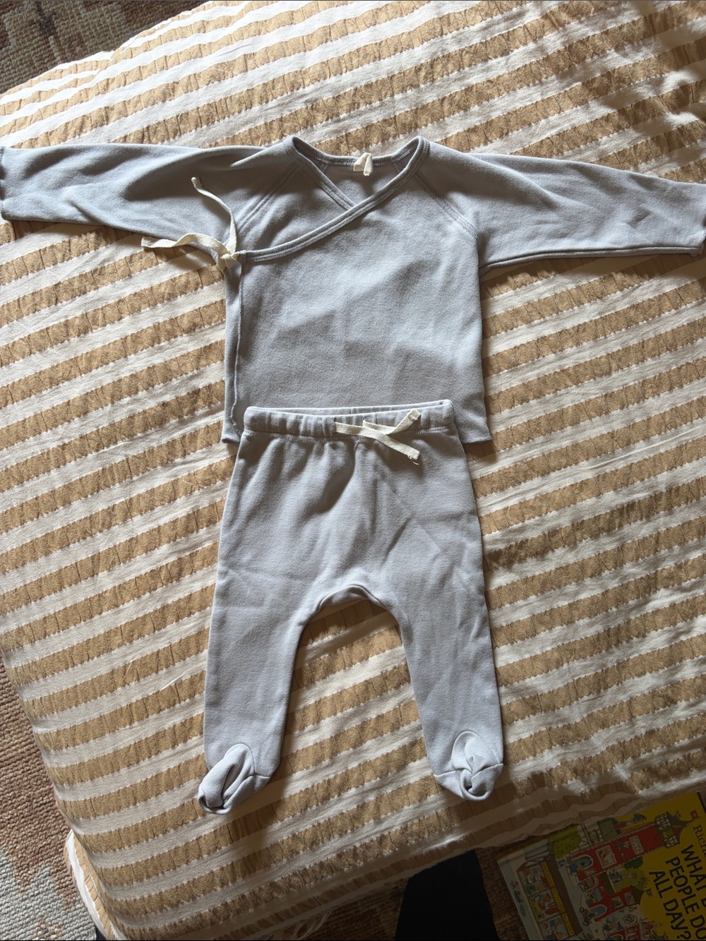 Quincy Mae Wrap Top + Footed Pant Set Sky